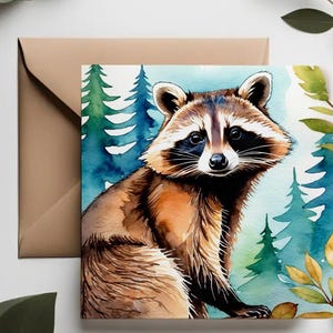 Biglietti di auguri con tema bosco / Biglietti di auguri con volpe, gufo, coniglio e procione / Set di biglietti di auguri con illustrazione della fauna selvatica