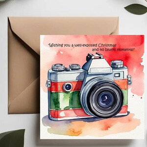Carte de Noël pour photographes | illustration rouge et verte d'appareil photo carte de vœux | Photographie De Noël Mèmes | Appareil photo de Noël
