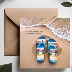 Tarjeta de felicitación con vistas al mar en Bali / Tarjetas de viaje / Tarjeta de felicitación con vistas a los campos de vacaciones / Tarjetas de naturaleza en la playa del océano / Paisaje de arena y olas