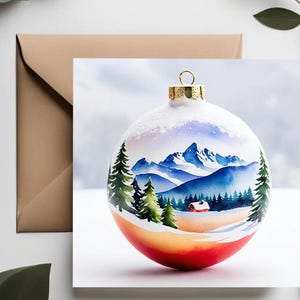 Collection de cartes de Noël simples et élégantes | Cartes d'hiver douillettes pour boules de Noël | Cartes d'illustration d'ornement artistique