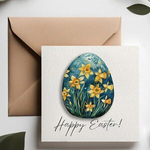 Tarjetas con huevos pintados / Tarjetas de felicitación de primavera / Tarjetas de Pascua vintage / Acuarela de narcisos / Juego de tarjetas a juego