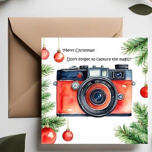 Cattura la magia della cartolina di Natale / Barzellette sulla fotografia / Cartolina di Natale del fotografo / Macchina fotografica di Natale / Illustrazione della macchina fotografica retrò