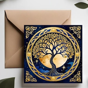 Tarjeta del árbol de la vida celestial / Tarjeta de felicitación del árbol de la vida cósmico / Tarjeta del árbol de la vida lunar / Impresión del árbol de la vida estrellado / Árbol de la vida cósmico