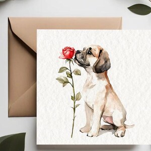 かわいい犬のイラストの記念日カード | 犬の飼い主やペット愛好家のためのカード | ロマンチックなギフトカード | エレガントな犬セット | バレンタインデーのギフト