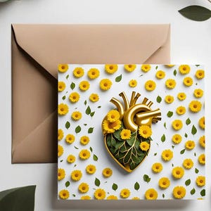 Verjaardagskaarten geel hart / Verjaardagskaart bloem / Verjaardagskaarten / Love Note Card / Gerecycleerde wenskaarten / Cadeaukaart verloving