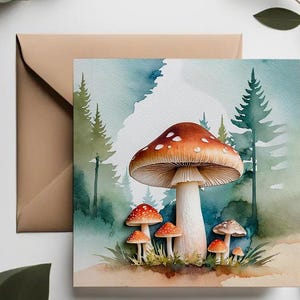Tarjetas de felicitación de colección de hongos / Juego de tarjetas de felicitación de bosques para amantes de la naturaleza / Seta de acuarela / Juego de papelería de lujo artístico