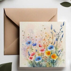 Cartões de Saudação de Flores Silvestres | Conjunto de Cartões de Saudação Luxuriante | Cartões de Flores em Aquarela | Cartões de Arte Botânica | Cartões de Saudação de Primavera
