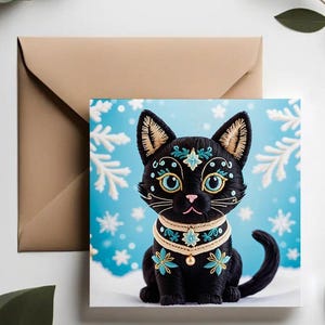 Carte de Noël de chat noir | Carte Pour Les Fêtes de propriétaire de chat aux yeux bleus | sapin de Noël de fête brodé par chat de Zazzle.be Liste d'envies Vous avez des idées ? Imprimé non cousu