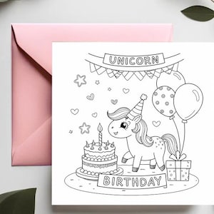 Biglietto di compleanno unico / Biglietto di compleanno unicorno / Colora il tuo biglietto di compleanno / Biglietto di auguri per bambine /