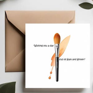 Biglietto di auguri per compleanno di truccatore / Biglietto di auguri di compleanno divertente glamour e glitterato / Biglietto di auguri per anniversario / Illustrazione di pennello per il trucco