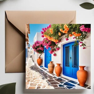 Biglietti di auguri per le isole greche / Biglietti di auguri per il compleanno nei villaggi della Grecia / Matrimonio sull'isola della Grecia con acquerello