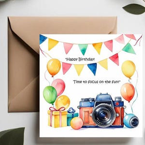 Biglietto di auguri per il compleanno del fotografo / È il momento di concentrarsi sul biglietto di auguri di compleanno divertente / Barzellette sulla fotografia / Biglietto di anniversario Illustrazione retrò della macchina fotografica