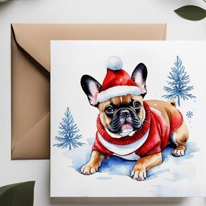 Französische Bulldogge Weihnachtskarten | 4 Karten-Set | Lustige Weihnachtskarten mit Hunden in Feiertagsoutfits | Zauberhafte Karten für Tierbegeisterte