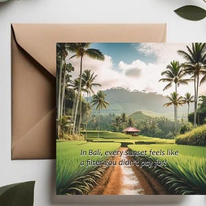 Tarjeta de felicitación de Bali Rise Fields / Tarjetas de viaje / Tarjeta de vacaciones / Tarjeta de felicitación de coco / Tarjetas de naturaleza selvática /
