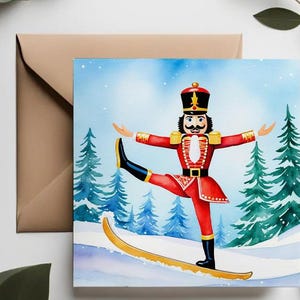 Cartões de Natal do quebra-nozes | Pacote de cartões divertidos de esportes no céu | Cartões de felicitações de Natal em aquarela | Cartões de férias de luxo