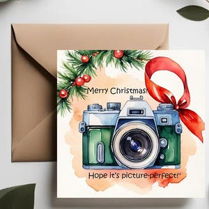 Vintage kerstfotokaart | Retro cameravakantiegroet | Perfecte feestelijke wensen