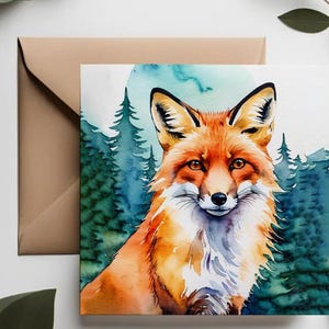 Wenskaarten vos, uil, konijn en wasbeer | Aquarelkaarten boswezens | Wenskaartenset met dieren in het wild
