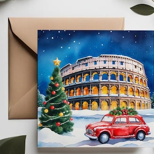 Colosseum-kerstkaart | Illustratie kerstkaart Rome Italië | Romantische kerstwens in Rome | Italiaanse vakantiekaart