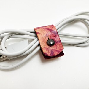 Handmade Raspberry Marbled Leather Cord Keeper