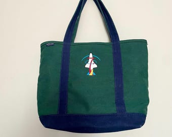 Bolso de lona Lands' End Boat Tote vintage de los años 90 con bordado del transbordador espacial, grande, 45 cm. Bolso de fin de semana. Bolso para la piscina.
