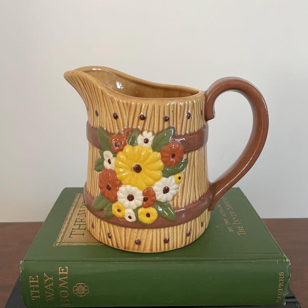 Vintage Atlantic Mold Barrel Pitcher: Handpainted Farmhouse Vase - Etsy