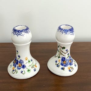 Vintage Ceramic Candlesticks. White and Blue Floral Candle Holders. Vintage Gift. Housewarming Gift.