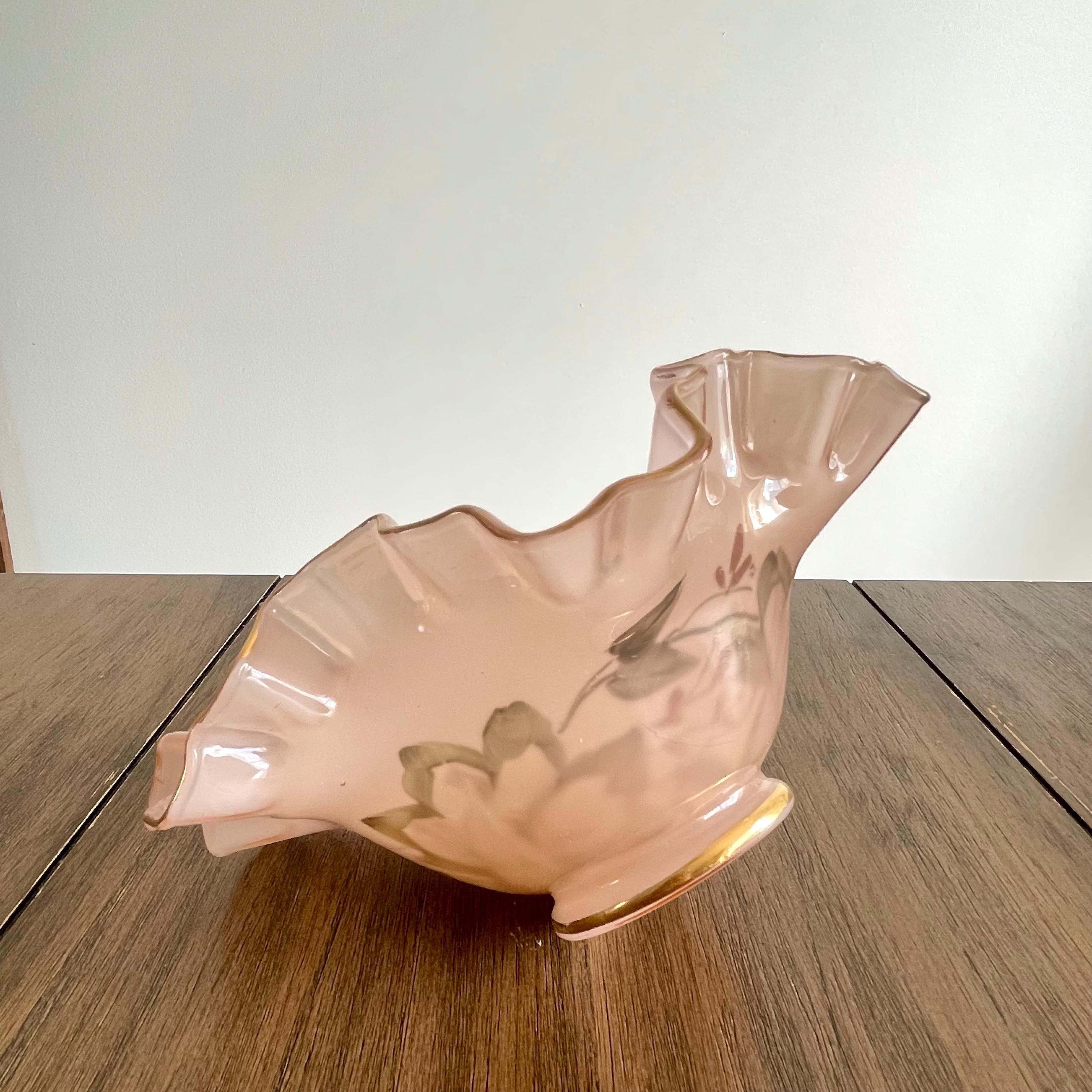 Pink Ruffle Rim Vintage Fenton Art Ass Bowl. Gilded Pink Ruffle Rim. Handpainted ...