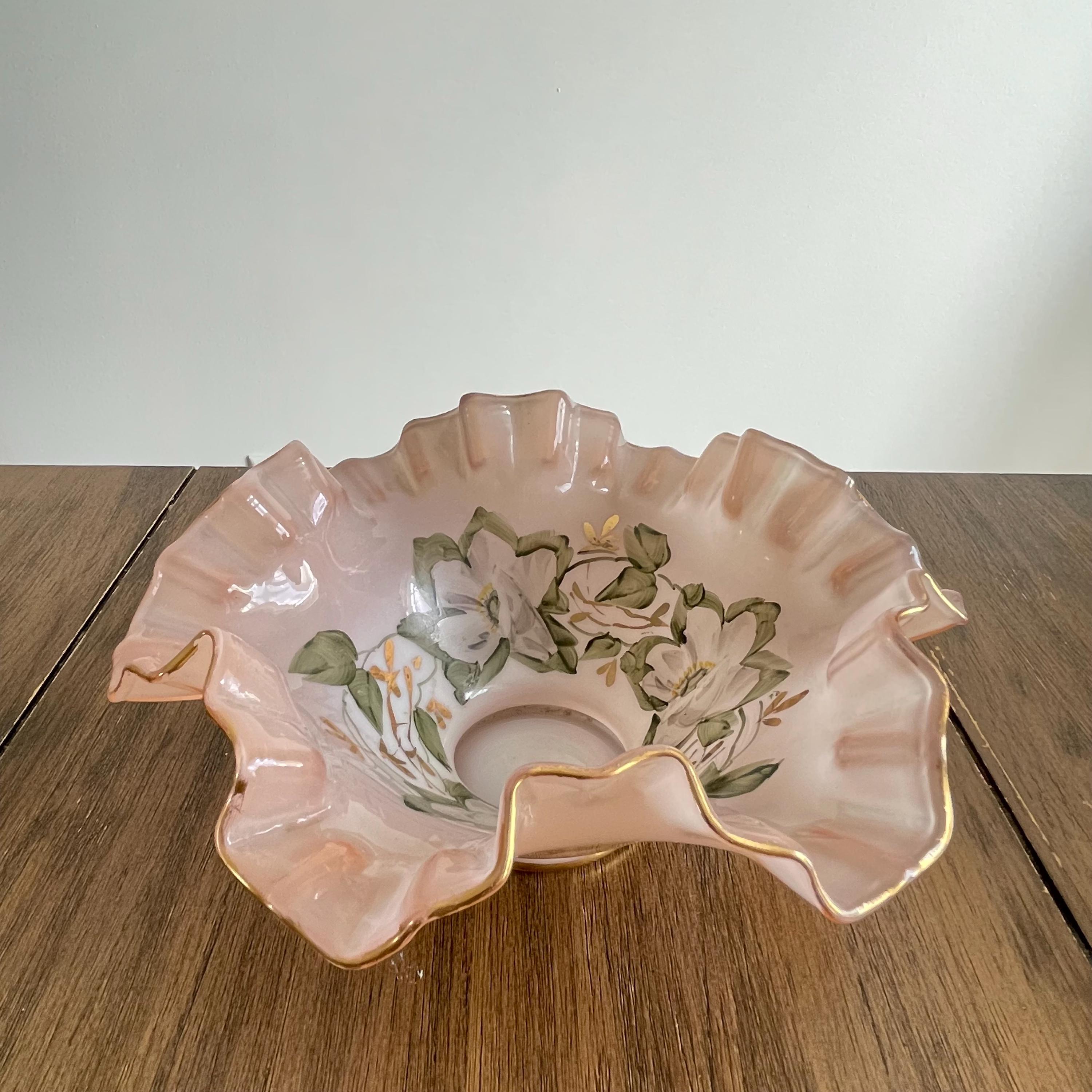 Pink Ruffle Rim Vintage Fenton Art Ass Bowl. Gilded Pink Ruffle Rim. Handpainted ...