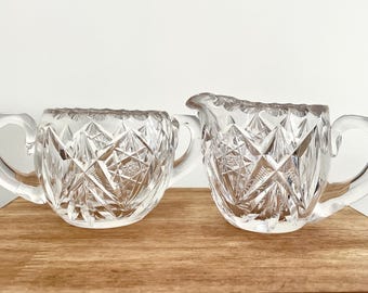 Vintage Clear Glass Sugar and Creamer Set. Vintage Gift. Retro Kitchen. American Brilliant Glass. Cut Crystal Creamer Set.
