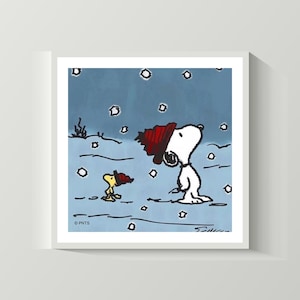affiche vintage de Noël de Snoopy : Art des fêtes de cacahuètes (téléchargement numérique)