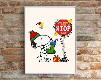 Kerstfoto van Santa Snoopy en Woodstock (digitale download)