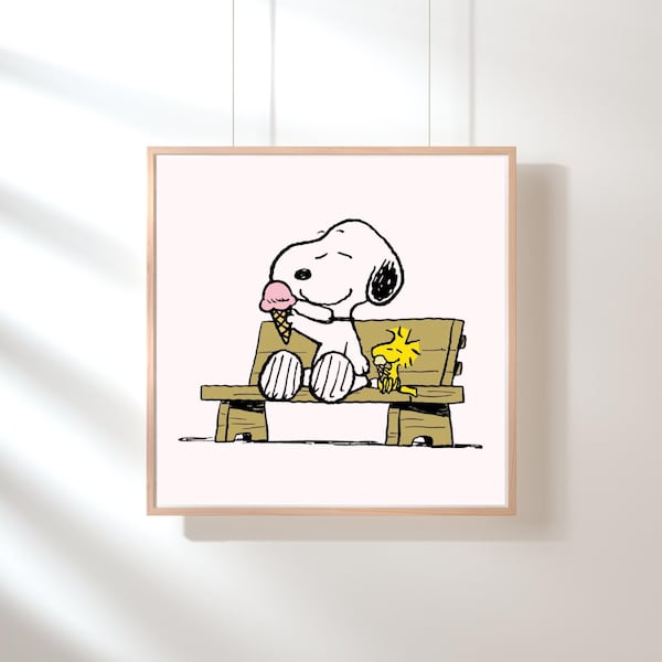Snoopy Ice Cream Print: Charlie Brown Peanuts Nostalgic Wall Art (Digital Download)