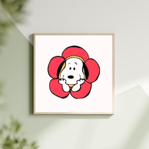 Lámina artística de flores de Snoopy: decoración vintage de Charlie Brown para el hogar