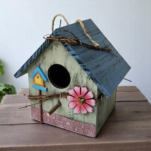 Wooden Bird House Bluebird Nesting Box - Durable Outdoor Wood Birdhouse - wooden bird house Watching Enthusiasts Gift