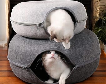 Donut Dog Bed Cave - Luxury Kitty Bed Soft Pet Cave - Fashion Kitty Tent - Cat Furniture - Kitten Nest