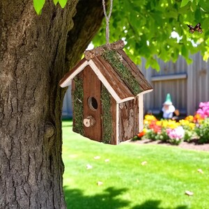 Real Wooden Bird House Bluebird and Finch Nesting Box, Durable Outdoor Wood Birdhouse for Bird Watching Enthusiasts Gift