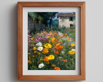 Cottagecore Wildflower Meadow Art Print – Vintage Botanical Landscape (Digital Download)
