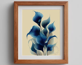 Moody Botanical Print – Ink Watercolor Calla Blooms, Scandinavian Decor (Digital Download)