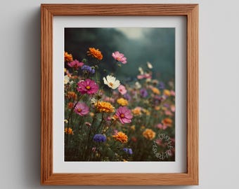 Wildflower Field Printable – Vintage Oil Painting, Autumn Landscape Art (Digital Download)