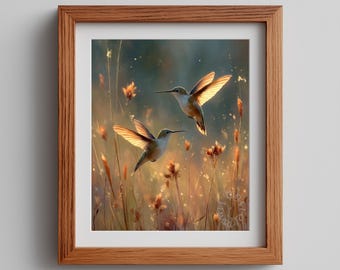 Moody Hummingbird Art Print – Romantic Watercolor Wildlife Wall Decor (Instant Download)