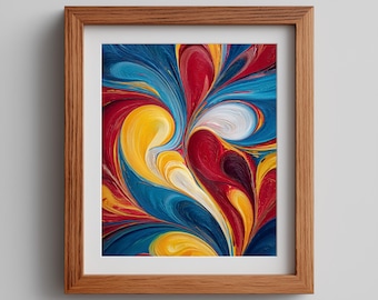Abstract Swirls Art Print, Colorful Dynamic Painting (Instant Download)