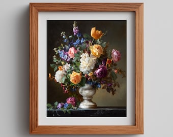 Renaissance Floral Still Life Print - Vintage Bouquet Painting (Digital Download)