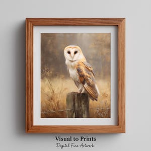 Barn Owl Printable – Moody Autumn Oil Painting, Rustic Fence Post Art (Digital Download)