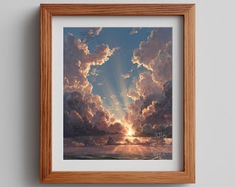 Radiant Sunrise Ocean Print – Moody Celestial Coast Art (Digital Download)