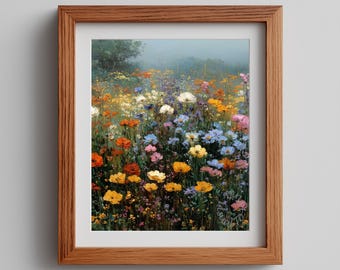 Wildflower Meadow Printable – Oil Painting Landscape, Farmhouse Wall Art (Digital Download)
