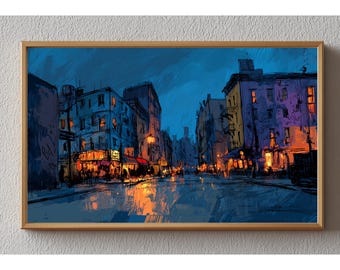 Moody Cityscape Frame TV Art, Night Market Scene, Urban Wall Decor (Digital Download)