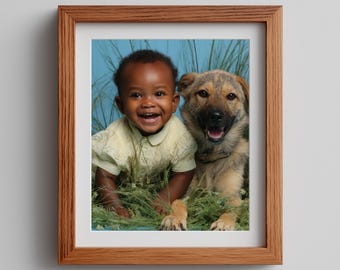 Smiling Baby & Dog Nursery Print - Vintage Family Photograph (Digital Download)