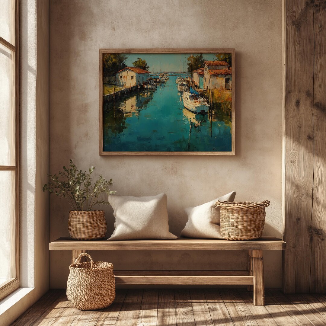 Tranquil Coastal Harbor Scene - Printable Nautical Landscape, Serene ...