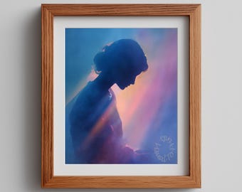 Angelic Silhouette Watercolor Print – Moody Calming Spiritual Wall Art (Digital Download)