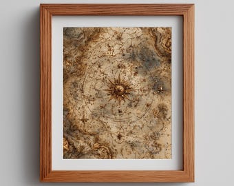 Antique Celestial Map Print – Vintage Star Chart Illustration, Rustic Neutral Decor (Digital Download)